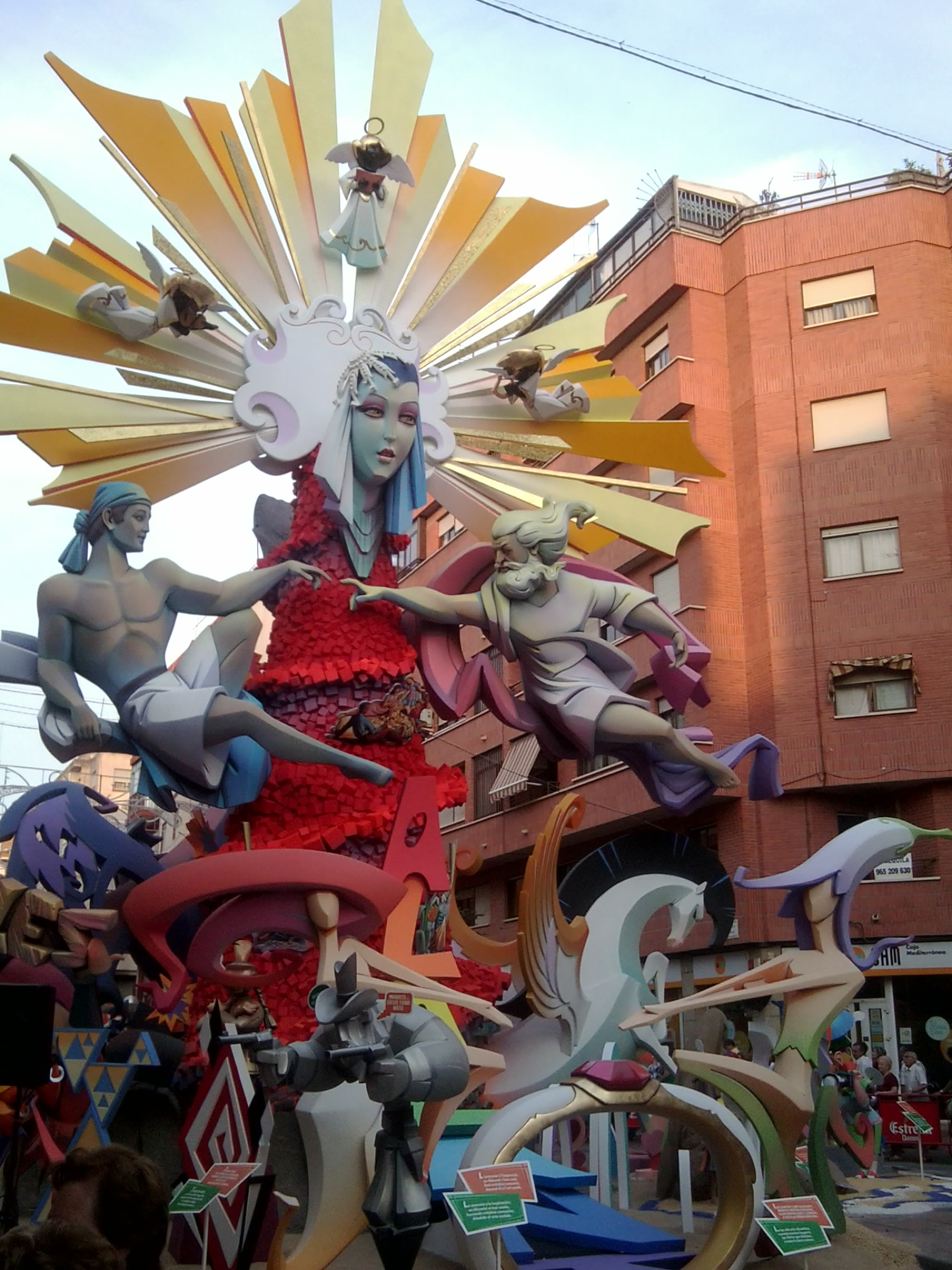 Monumental hoguera bonfire in the streets of Alicante during Nit de la Cremà